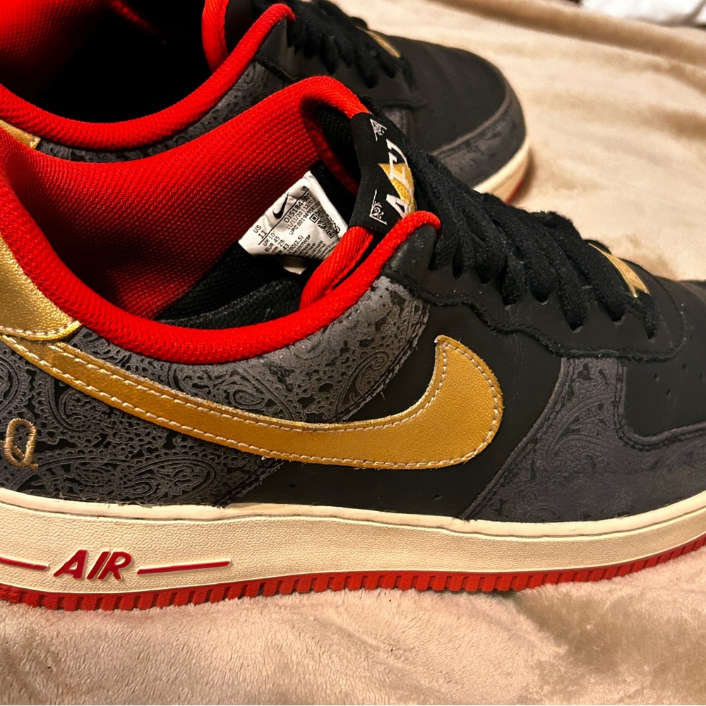 Nike Air Force 1 Black and Gold Athletic Shoes kings and queens spade